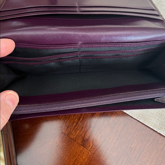 Givenchy Plum Leather Continental Wallet with Silver-Tone Logo GUC - Picture 9 of 17